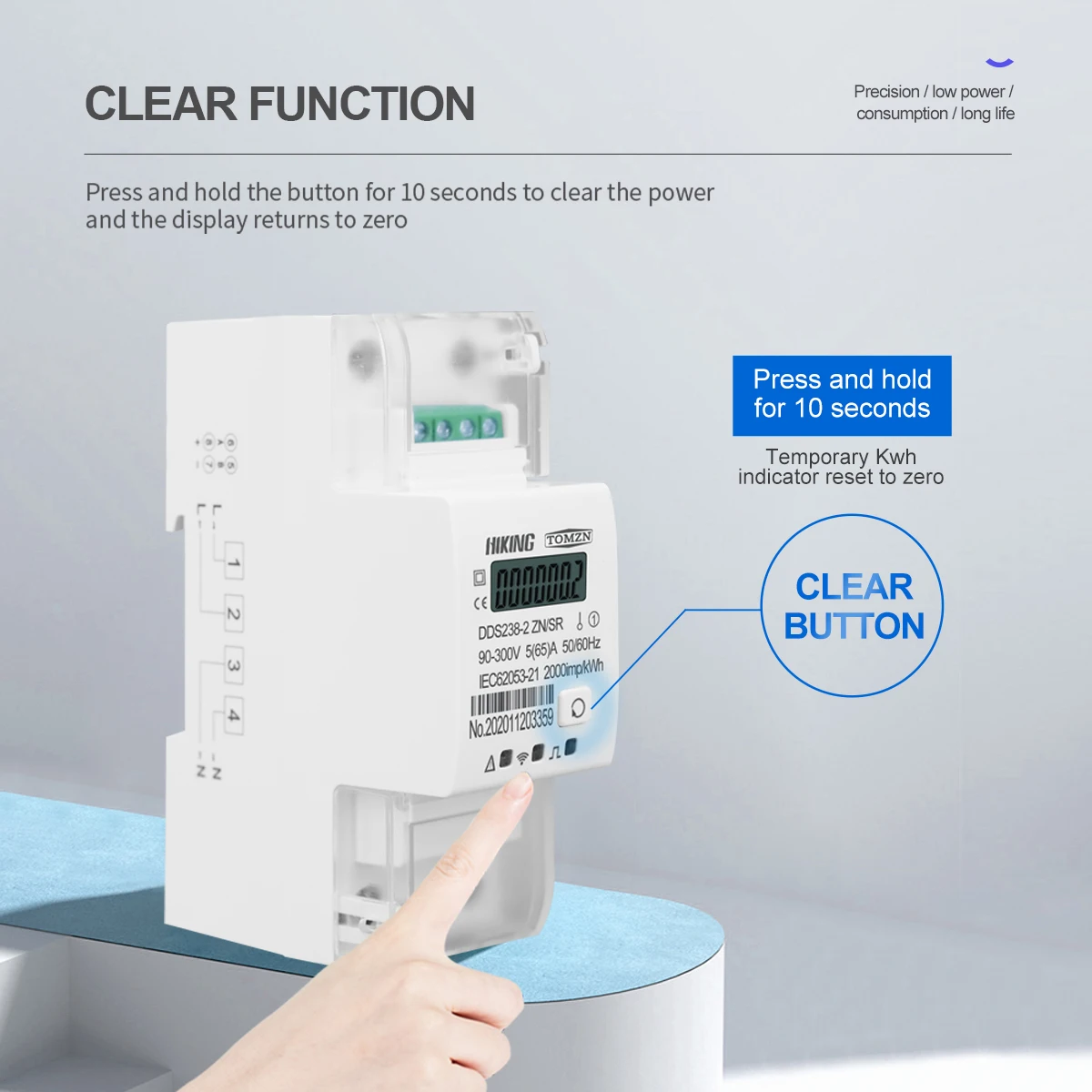 Din rail Single phase Multi function Energy meter 90-300V Kwh MODBUS-RUT Watt hour meter Remote control ON/OFF by Rs485 65A