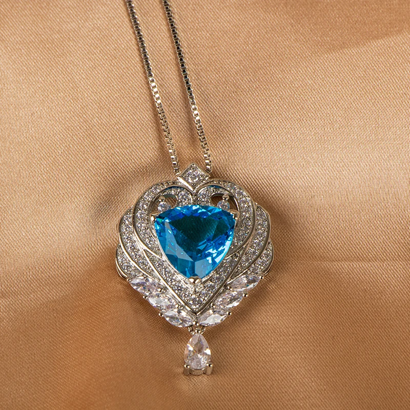 Cellacity Heart Love Pendant Necklace Created Sapphire Gemstone 925 Sterling Silver stone Statement Necklace Women fine jewelry