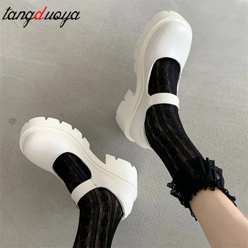 white Lolita Shoes Women Japanese Mary Jane Shoes Women Vintage Girls Students JK Uniform High Heel Platform Shoes Cosplay 43