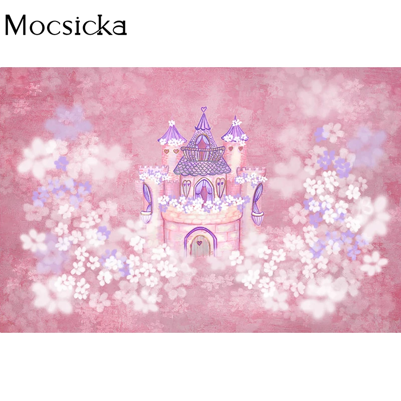 Mocsicka Child Portrait Photography Background Pink Flower Castle Decoration Baby Shower Photo Backdrops Banner