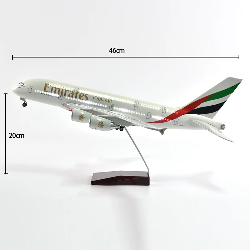 JASON TUTU 46cm zjednoczone emiraty arabskie Airbus A380 samolot Model samolotu 1/160 skala Diecast żywica światła i koła samolot prezent