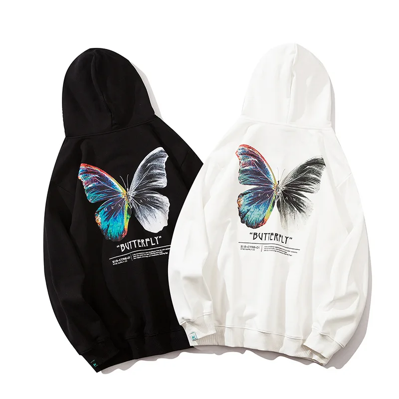 Hip Hop Oversize Hoodie Sweatshirt Men Nice Streetwear Harajuku Color Butterfly Hooded Loose Hipster Fleece Hoodie Plus Size