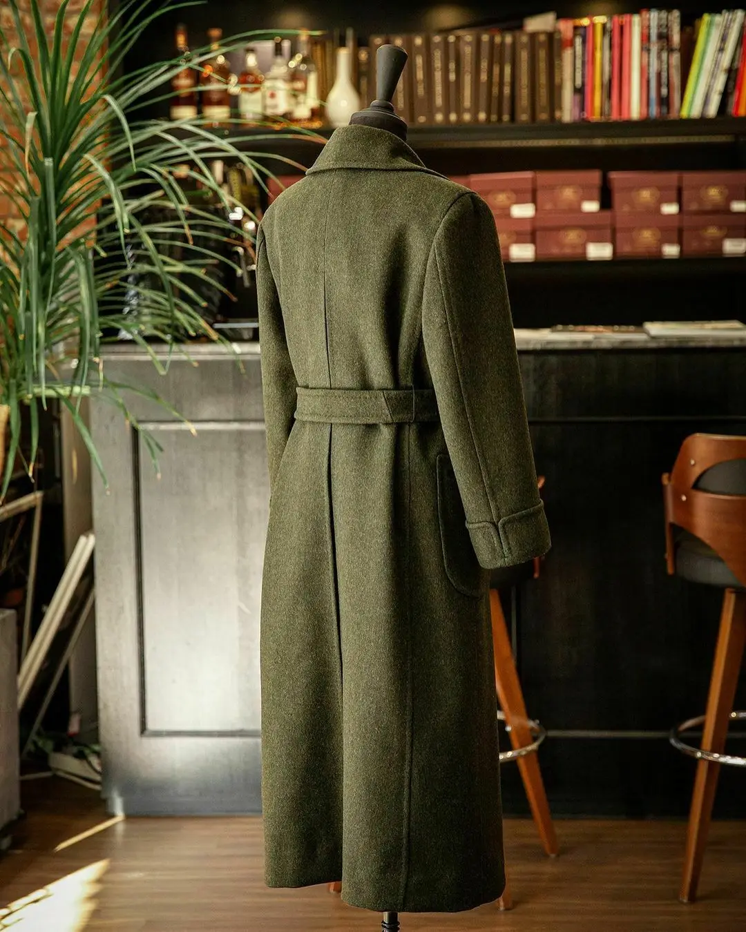 Wol Heren Pakken Een Stuk Custom Made Dark Green Revers Formele Dikke Lange Jas Formele Zakelijke Winter Warm Tailored