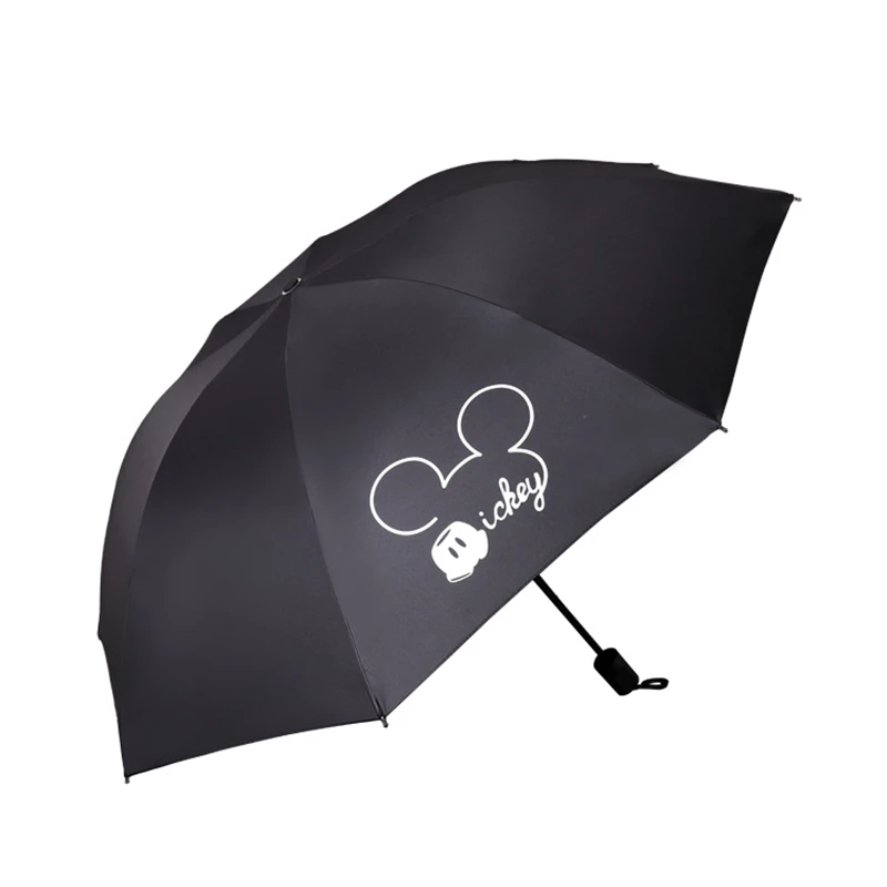 Disney Black Mickey Portable Folding Umbrellas Rain For Men Women Black Coating Parasol   Walking travel gifts