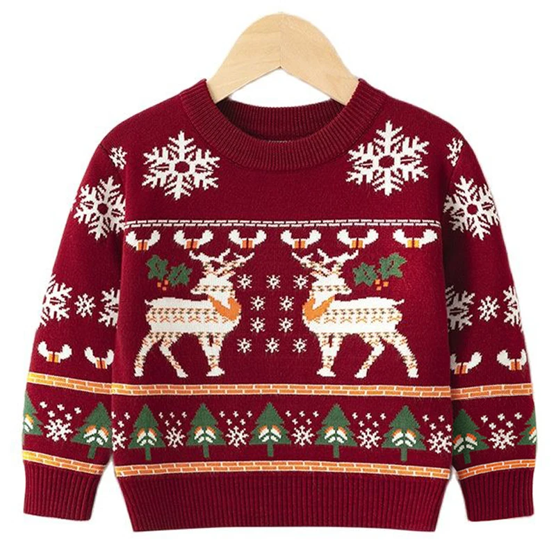 

Winter Kids Sweater for Boy Girl Christmas Clothes 2023 New Casual Baby Warm Coats 2-6Y Children Outerwear Knitted Girls Sweater