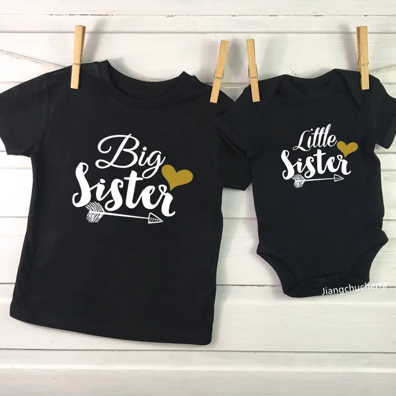 Big Sister Little Sister Family Matching Outfits Summer Short Sleeve Kids T Shirt Baby Bodysuit Jumpsuit Sibling Sisters Clothes