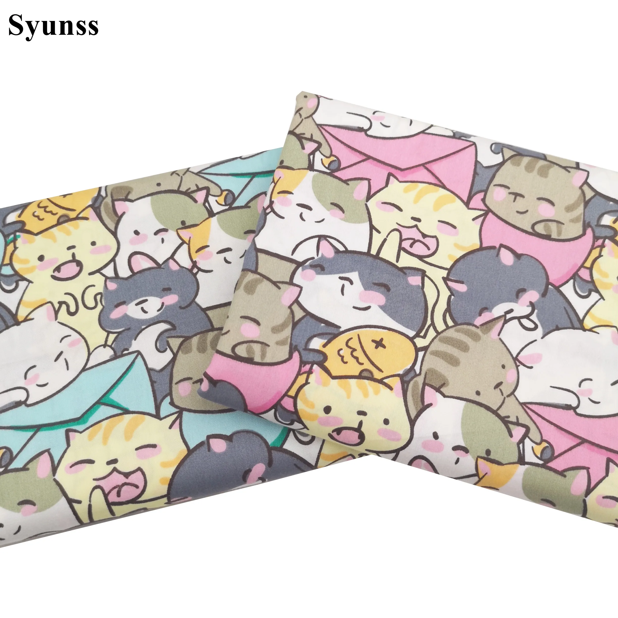 Syunss-Cute Cat koperta nadruk bawełniana tkanina, DIY Patchwork pikowanie, łóżeczka dziecięce, poduszki z tkaniny, szycie koc, nowość