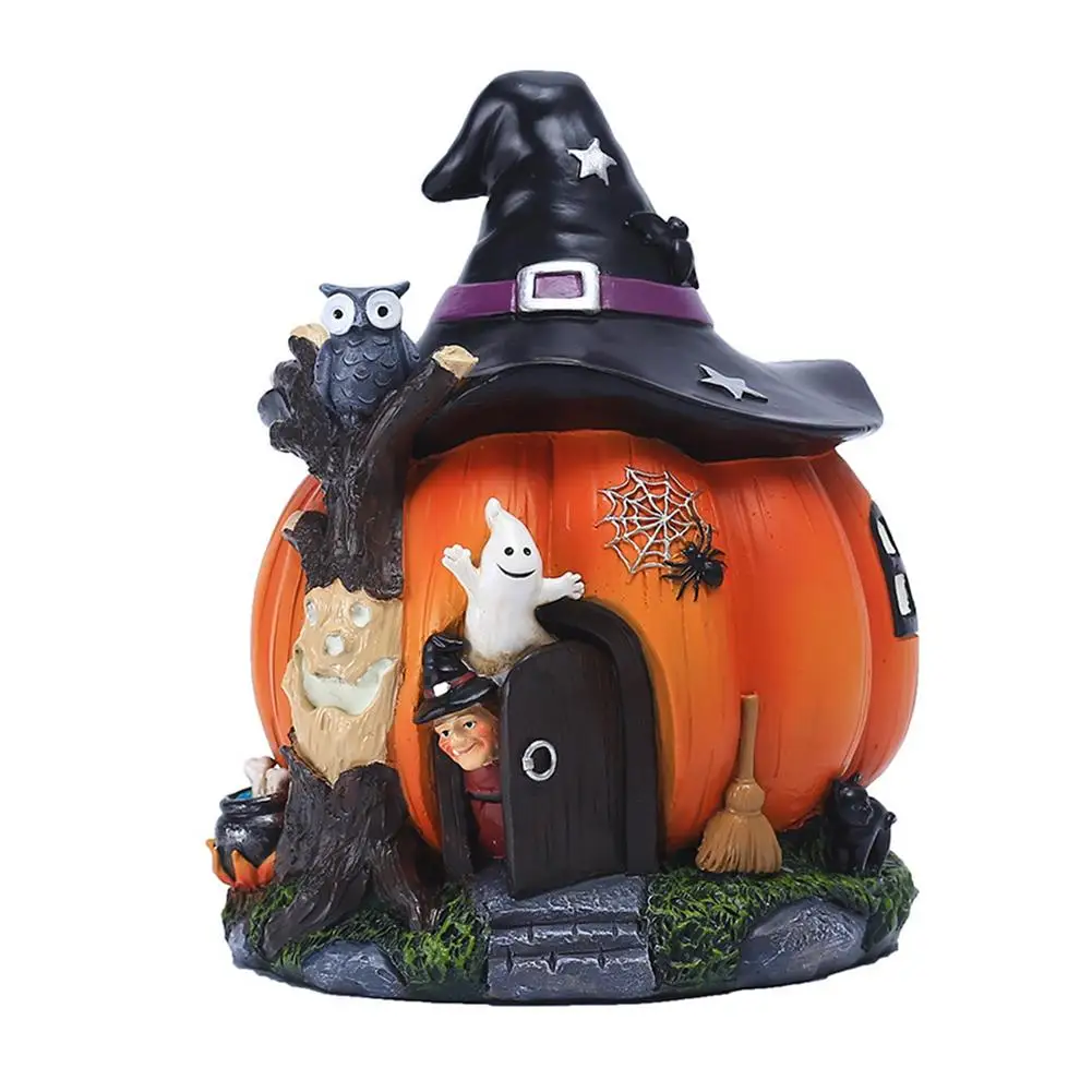 

Luminous Pumpkin House Statue Halloween Witch Pumpkin House Ornament Glowing Resin Decoration Halloween Decor Home Decor Crafts