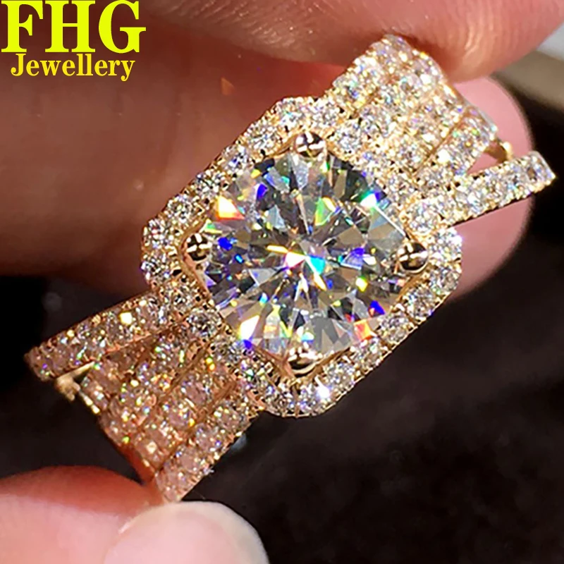 

Solid 18K Au750 Yellow Gold Ring DVVS1 Moissanite Diamonds 3Carat Round luxury Wedding Party Engagement Anniversary Ring