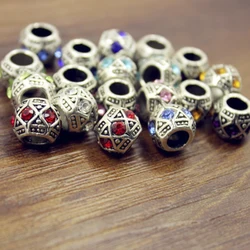 Antique Silver color Rhinestones Round European 5mm Hole Big Hole Spacer Beads for DIY Jewelry Making Charms Bracelet Finding