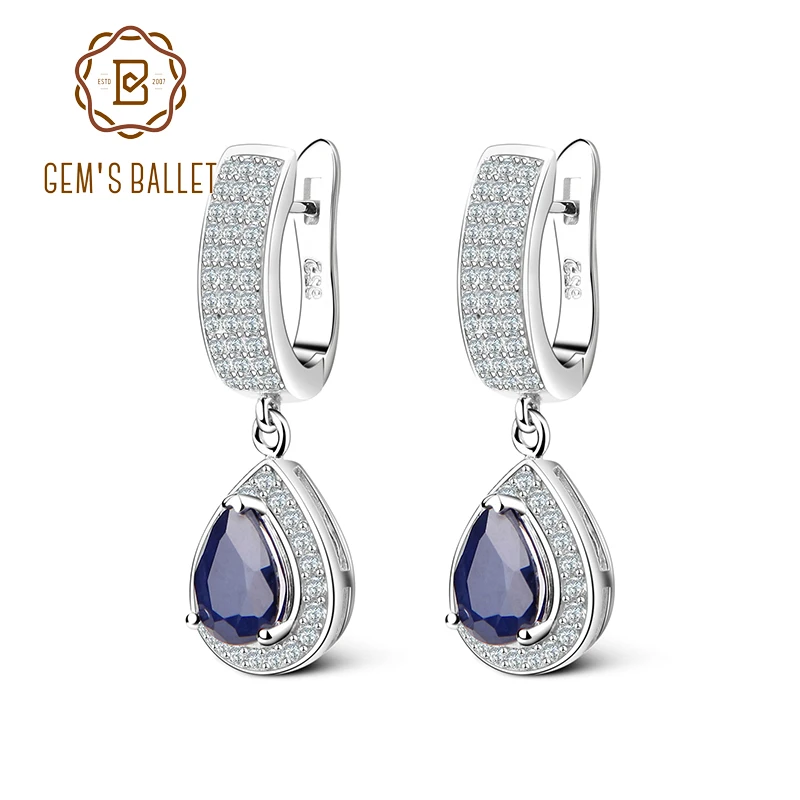 GEM'S BALLET 1.29ct Natural Sapphire Gemstone Drop Earrings Solid 925 Sterling Silver Fine Jewelry For Women Wedding