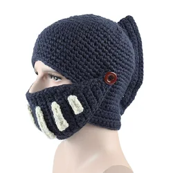 Creative Roman Hat Winter Beanie For Men Warm Mask Knight Helmet Knitted Cap Handmade Gladiator Masks Hats Christmas Gift
