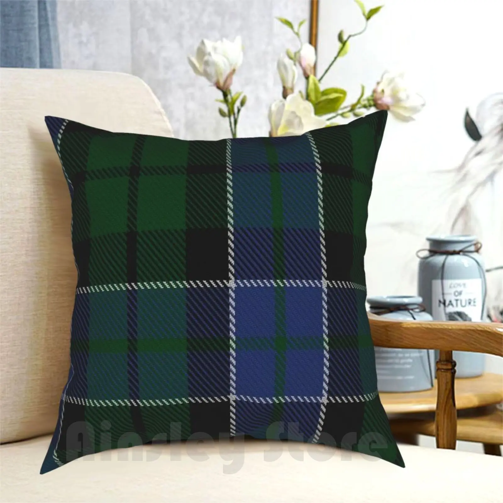 

Of Montrose Clan / Family Tartan Pillow Case Printed Home Soft DIY Pillow cover Total Tartan Blue Green Brown White Black