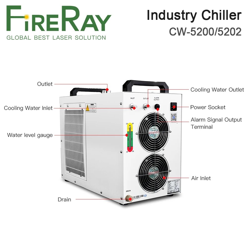 FireRay S&A CW5200 CW5202 Industry Water Chiller for CO2 Laser Engraving Cutting Machine 80w 100w 130w 150w Laser Tube