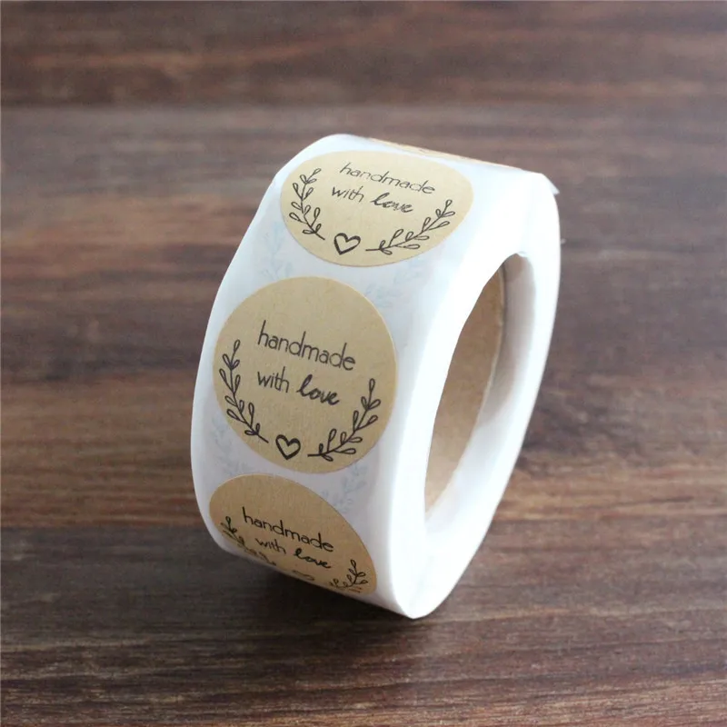 Craft stickers 1 inch 500pcs per roll handmade with love rural gift package labels envelop seals