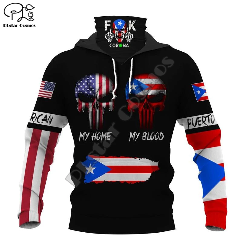 PLstar Cosmos Skull America Puerto Rico Flag 3D Printed New Fashion Men's Mask Hoodies Winter Casual Windproof Clothing  Style-6