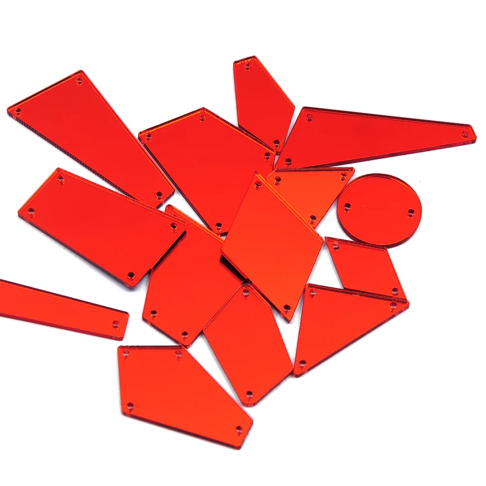 30 Stück Verschiedene Größen Rote Spiegel-Strasssteine Flache Acryl-Strasssteine zum Nähen für Kleider, Kleidungsstücke, Handarbeiten und Applikationen – Detail 3