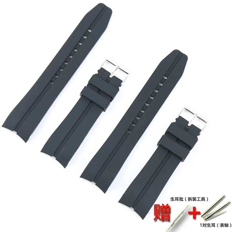 Watch Accessories Curved Interface Buckle Outdoor Sport Soft Silicone Strap 22MM Men Rubber Strap for Various Brand Watches