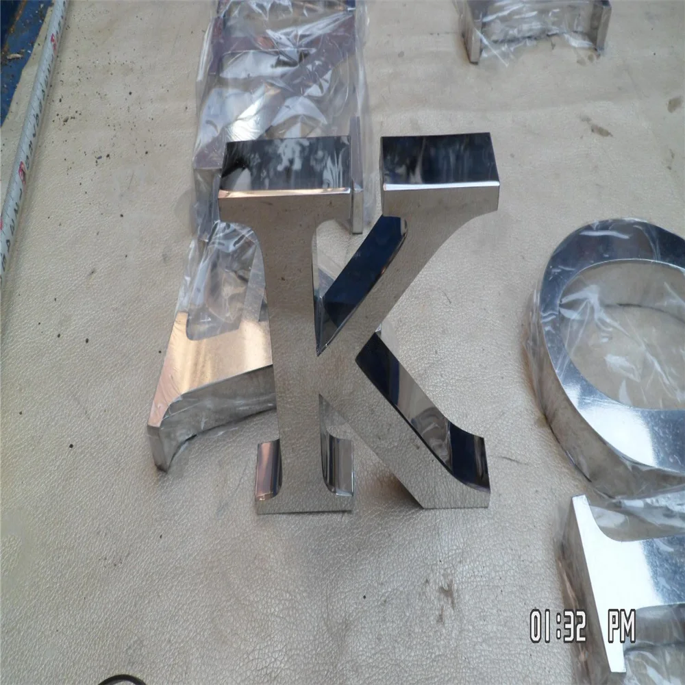 Señal de letras de acero inoxidable 3D de mano de obra fina para exteriores, señales de letras de nombre de tienda de acero inoxidable pulido con