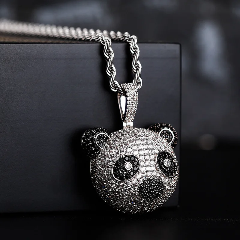 Hip Hop Claw Setting AAA+ CZ Stone Bling Iced Out Panda Pendants Necklaces for Men Jewelry Gift Drop Shipping