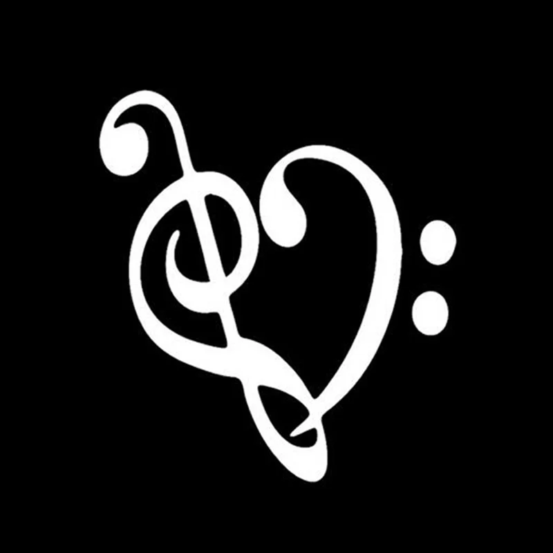 SZWL Music Heart Coeur Treble Key Car Stickers Automobile Motorcycle Decorative Decals Accessories Black/white Vinyl,13cm*14cm