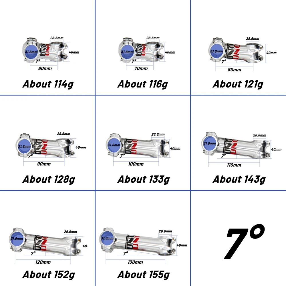 UNO Bike Stem 7 17 35 Degrees MTB Road Mountain Bike Handlebar Stem 60/70/80/90/100/110/120/130mm Ultralight Silver Bicycle Stem