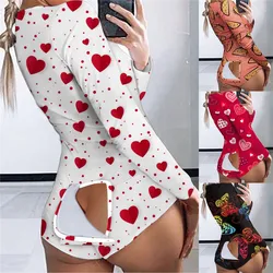 CHRONSTYLE Short Jumpsuits Pajamas Sleepwear Women Butt Flap Sexy Party Clubwear Mujer Lingerie Deep V-neck Buttons Up Rompers