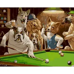 Animal Diy Oil Painting By Numbers Dogs Play Billiards Picture By Numbers Adults On Canvas Coloring By Numbers Kits Home Decor