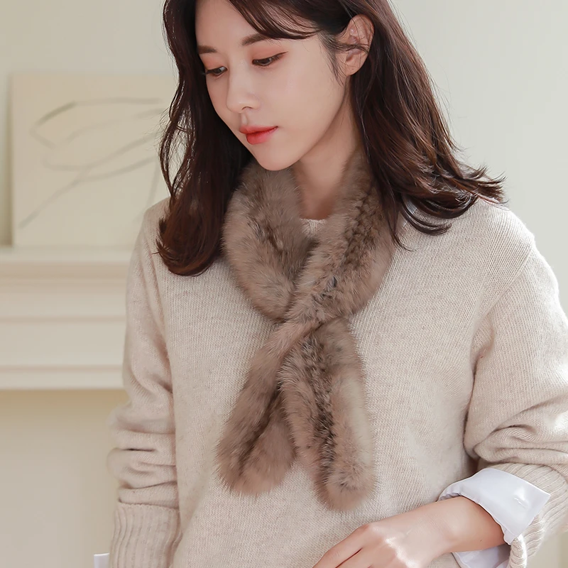 

2020 Women's 100% Real Sable Fur Knitted Scarf Japan Natural Mink Fur Scarves Lady Fashion Winter Wraps Neck Warmer Little Size