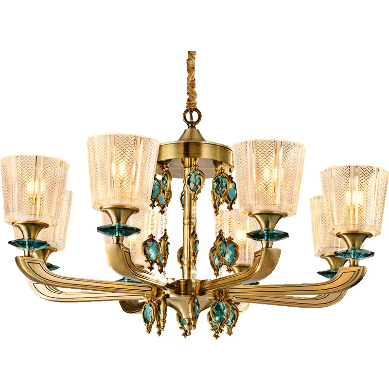 

Nordic New Chandeliers Lamps Ceiling copper peacock blue crystal chandelier light luxury simple bedroom dining room lamp