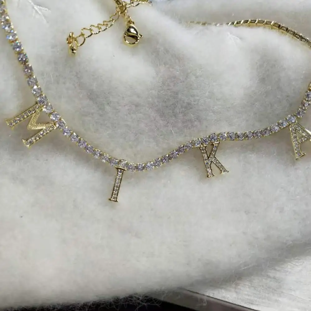 DOREMI Custom Name Necklaces  CZ Pendant Letters Necklace for Women Custom Chain Jewelry Personalized Gold Christmas Gift