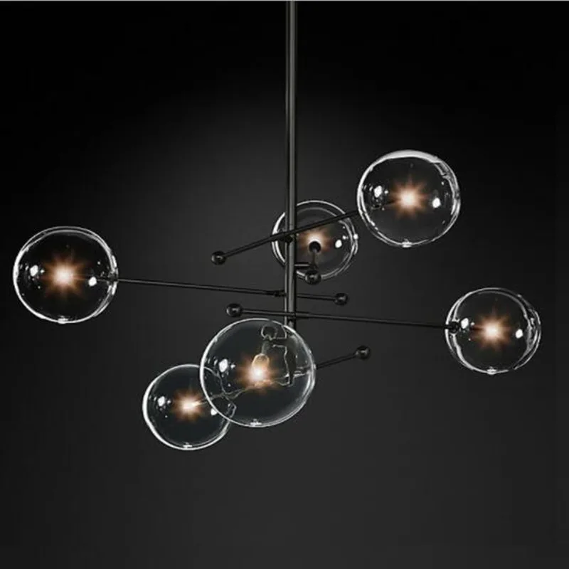 

Postmodern LED Chandelier Living Room Black Gold Hanging Light Fixture Nordic Dining Room Glass ball Pendant Lamp Lighting
