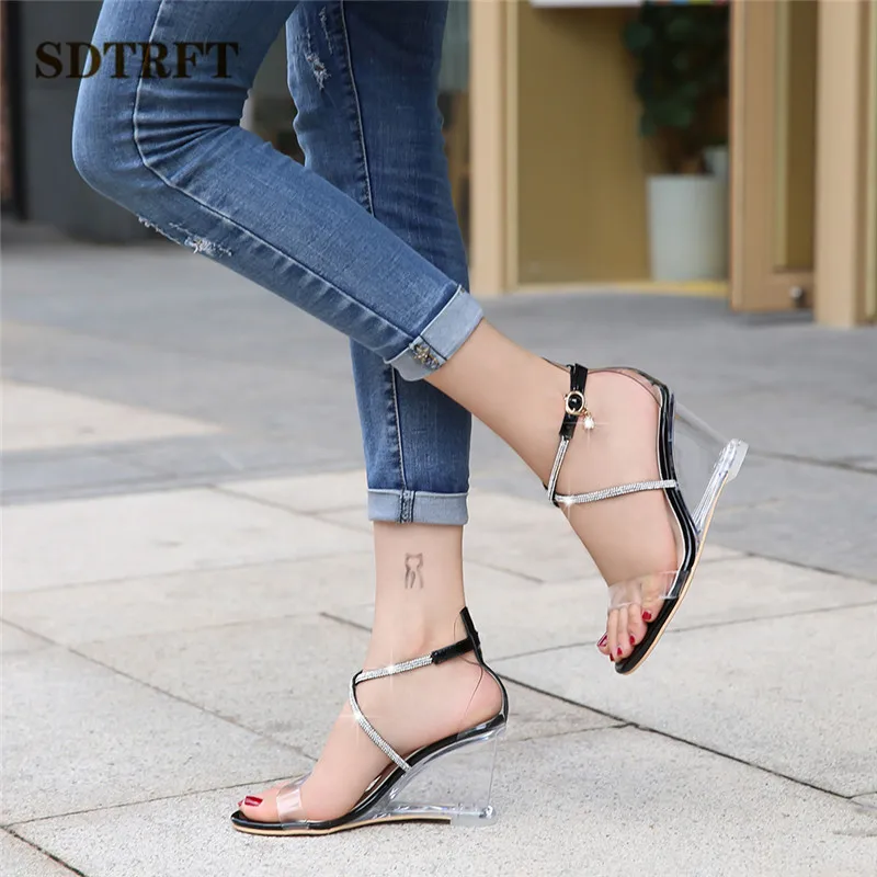 SDTFET Brand diamond wedding shoes moman Sandals zapatos mujer crystal wedges 8cm High-Heeled Pole Dance Pumps sandalias mujer