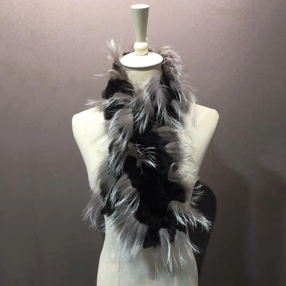 

5 Colors Israel Women Warm Winter Out Wear Luxury Scarf Ladies Knitted Patchwork Fox Rabbit Fur Thick Ring