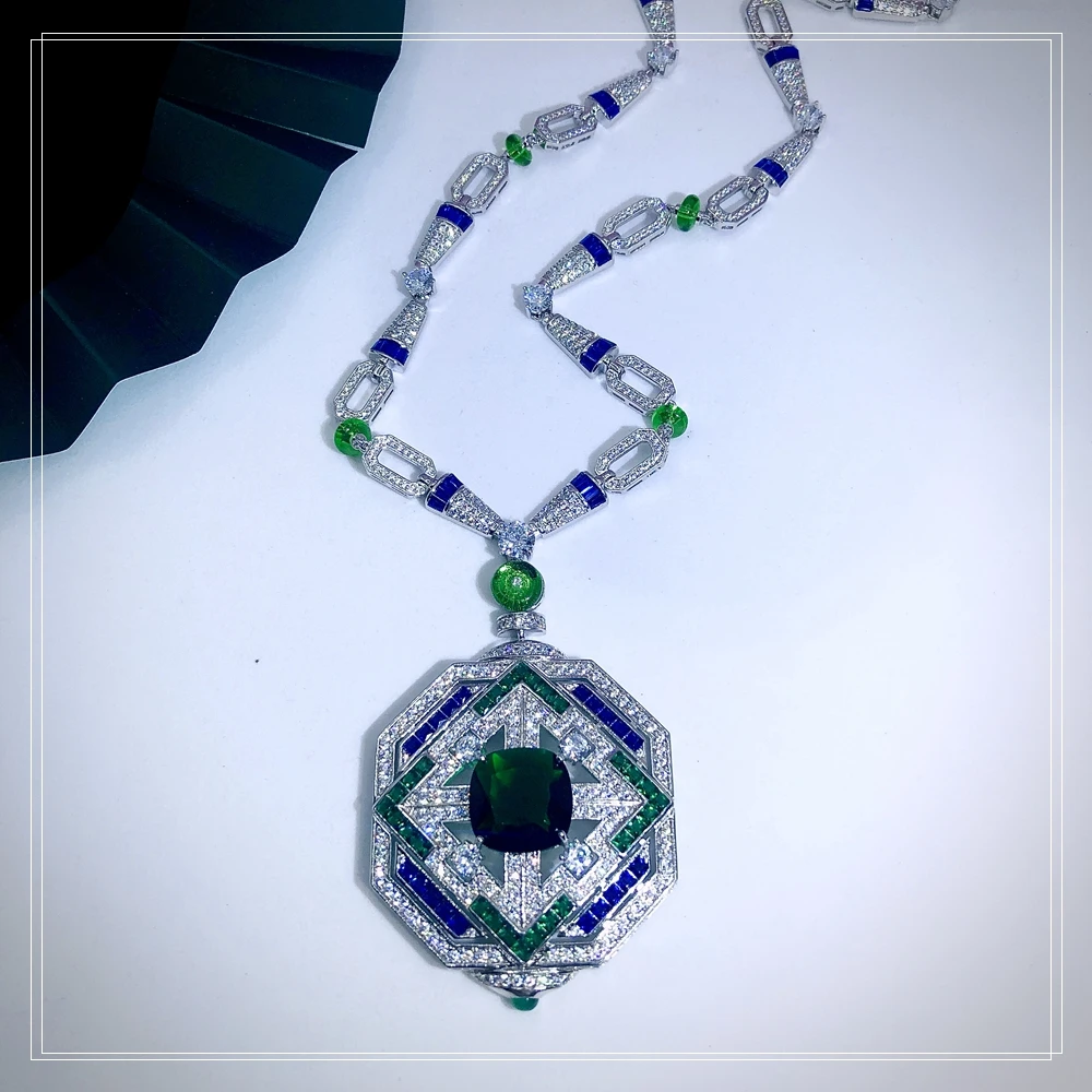 High-End Fashion Grand Lady Banquet Necklace Blue And Green The Dance Party Light  Decoration  Free Shipping  Online Celebrit