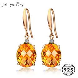 Jellystory-pendientes de plata 925 para mujer, joyería con forma ovalada, citrino, gemas, regalos de fiesta de boda