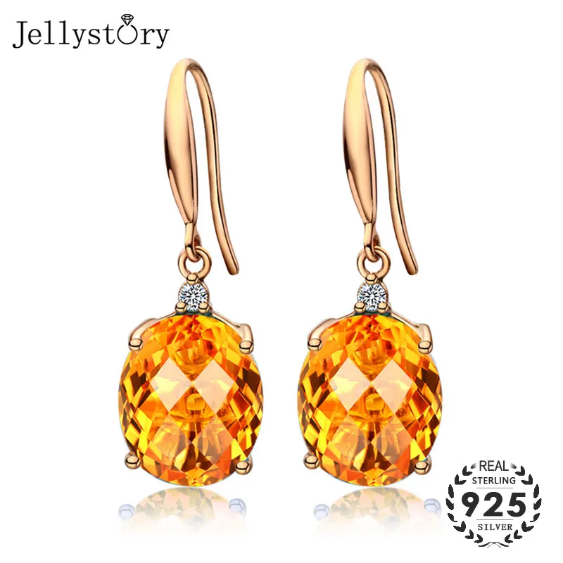 Jellystory Fashion Silver 925 Jewellery Earrings with Oval shaped Citrine gemstones Drop Earrings for Women Wedding Party Gifts