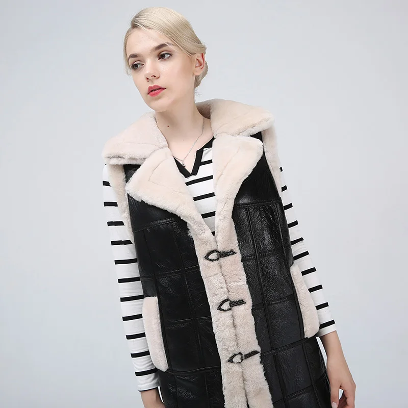 New Sheep Shearing Winter Clothing Women Coat Stitching  Medium Length Coats Fur Coat Keep Warm Waistcoat