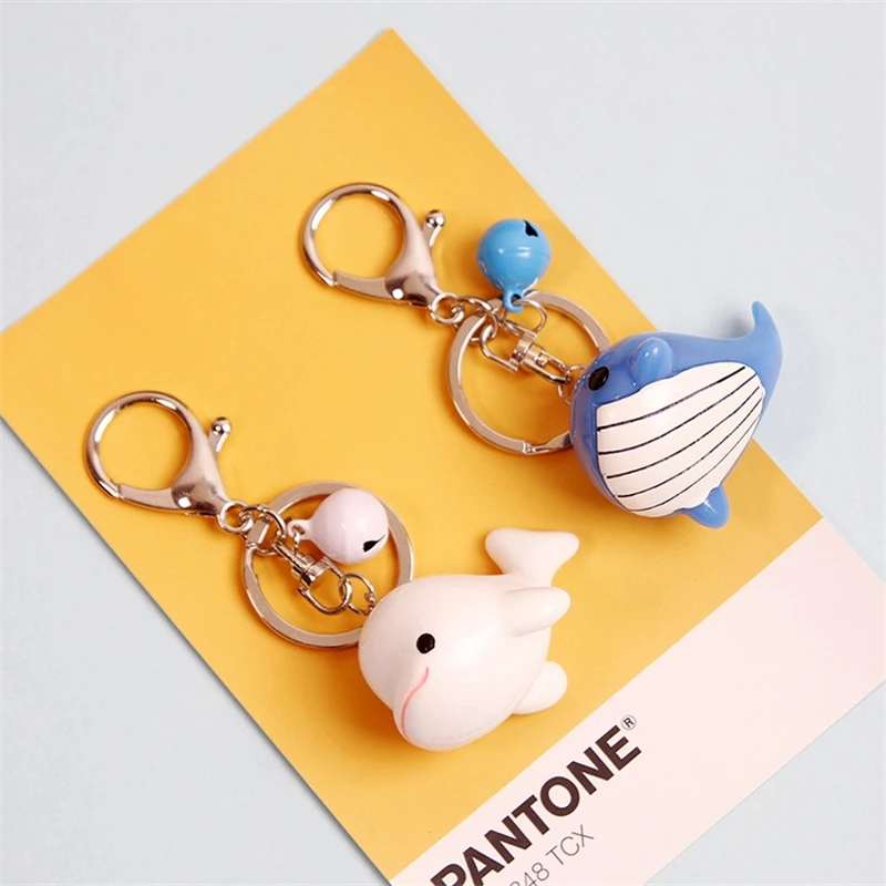 New Cute Three-Dimensional Dolphin Blue Whale Alloy Car Keychain Blue Powder Bell Pendant Men Women Couple Backpack Bag Jewelry