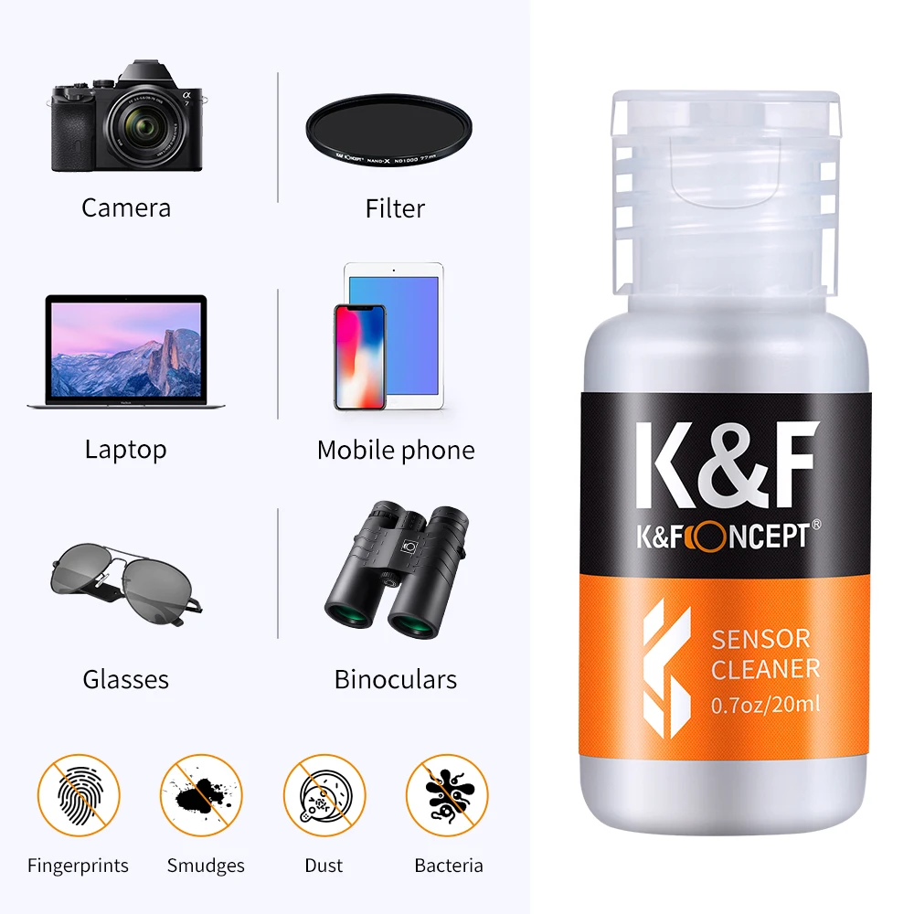 K&F Concept 16mm APS-C cleaning kits 16Pcs cleaning stick 20ml cleaning liquid PU dust-free rubber gloves for DSLR Cameras