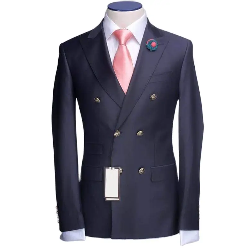 

Real Photo Navy Men's Toast Dress Business Suits Double Breasted Party Blazers Coats Groom Tuxedos (Jacket+Pants+Tie) W:716