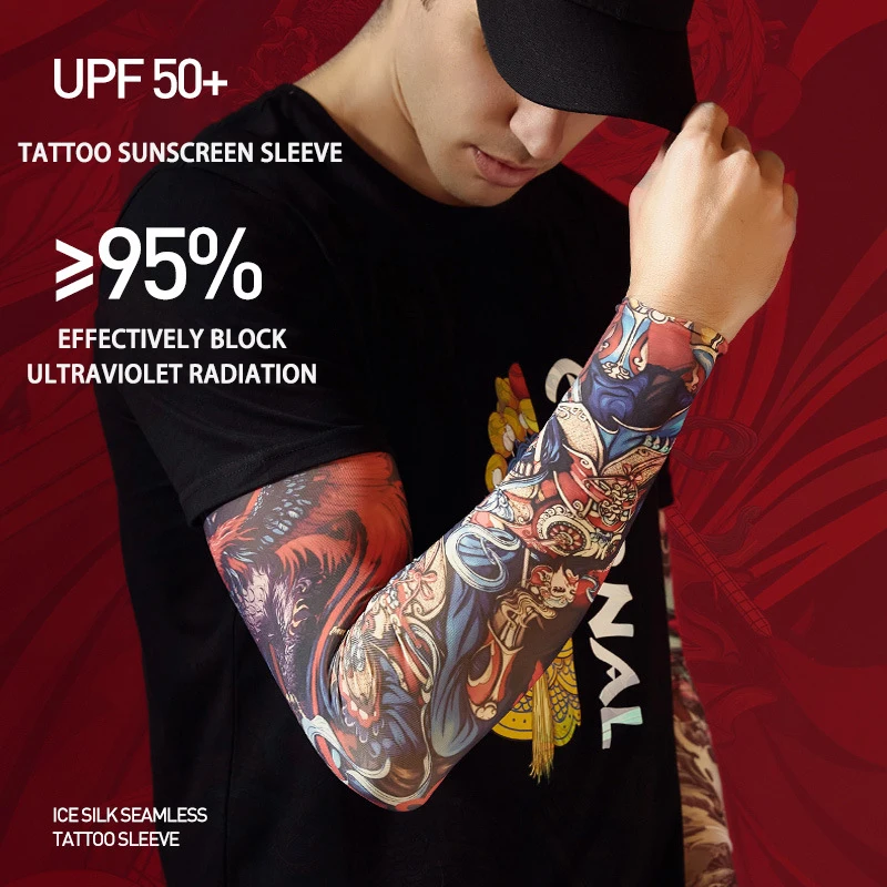 Tattoo Long Sleeve Cool Summer Sunscreen Ice Silk Outdoor Sports Cycling Men Gloves Cool Driving Fishing Warmer Women Arm Cover