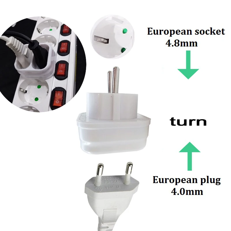 الأوروبي تحويل التوصيل 2Pin 4.8 مللي متر التوصيل بدوره 4.0 مللي متر 2 حفرة الاتحاد الأوروبي المقبس توزيع الطاقة قابس مهايئ الأبيض 16A 250 فولت