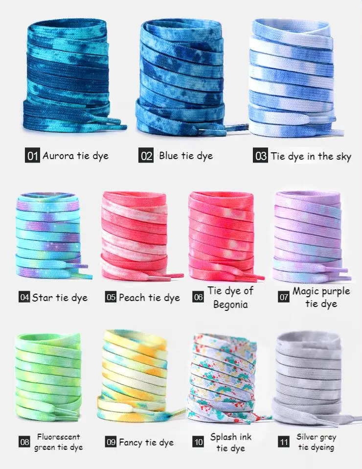 Tie Dye Shoelaces Gradient Colors Shoe Laces for Sports Shoes Boots Sneakers Skates Casual Shoes Flat Shoelace 120/140/160CM