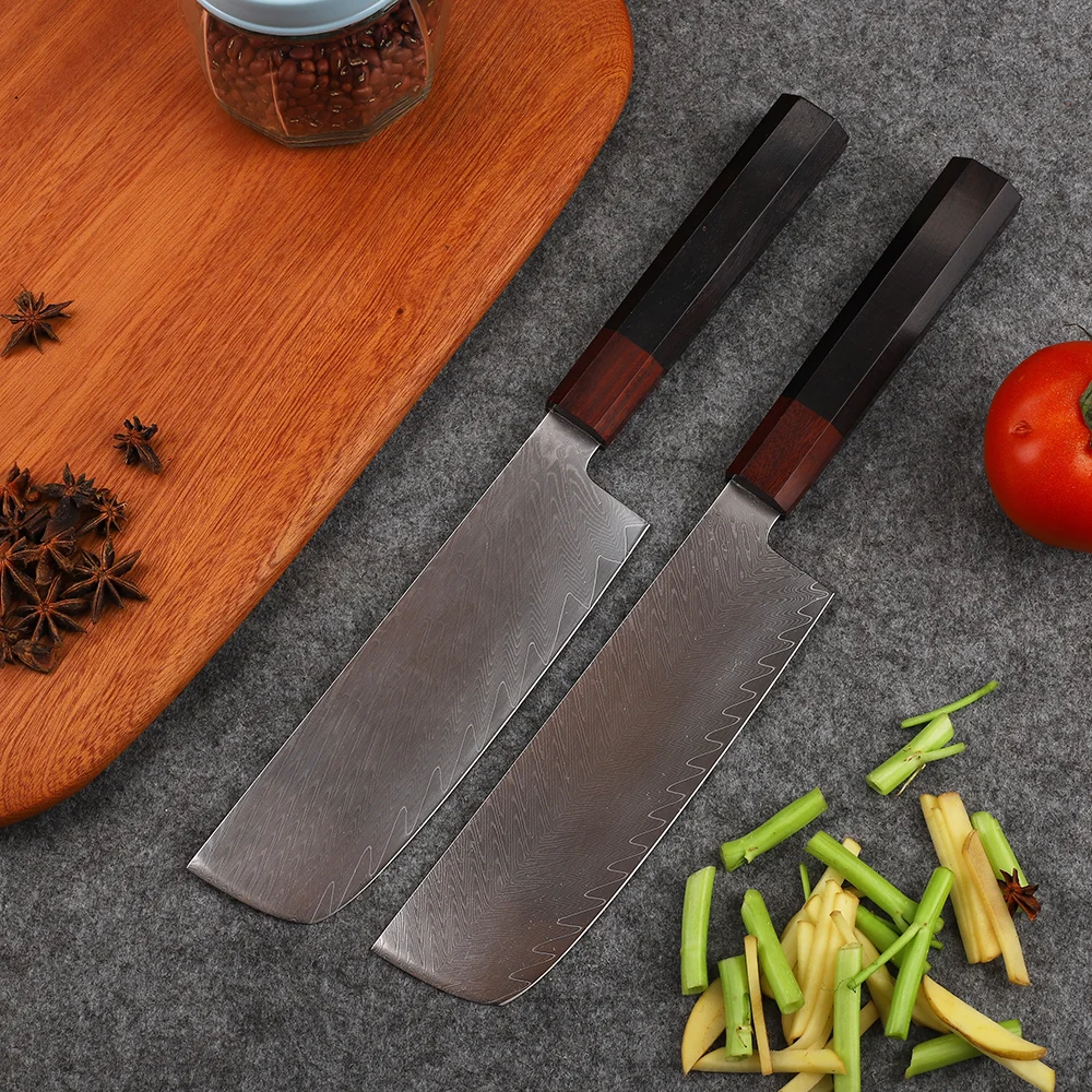 

Damascus VG10 Steel Core Octagonal Ebony Handle Professional Chef Slices Cooking EDC Outdoor Tool Knife