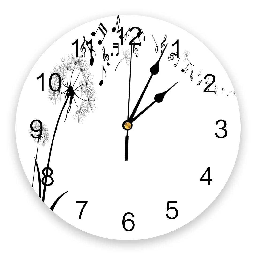 Black Dandelion Plant Seed White Round Wall Clock Creative Home Decor Living Room Quartz Needle Wall Clocks Hanging Watch