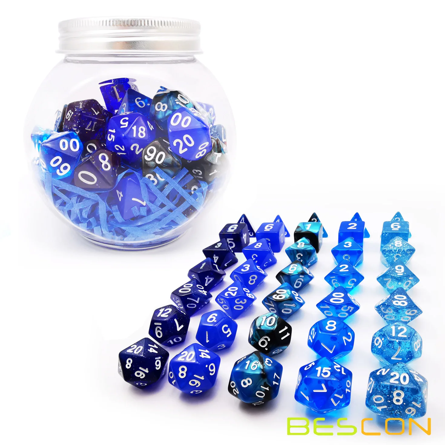 Bescon RPG Würfel Set 35 stücke Ozean Blau Set, DND Rolle Spielen Spiel Würfel 5X7 stücke