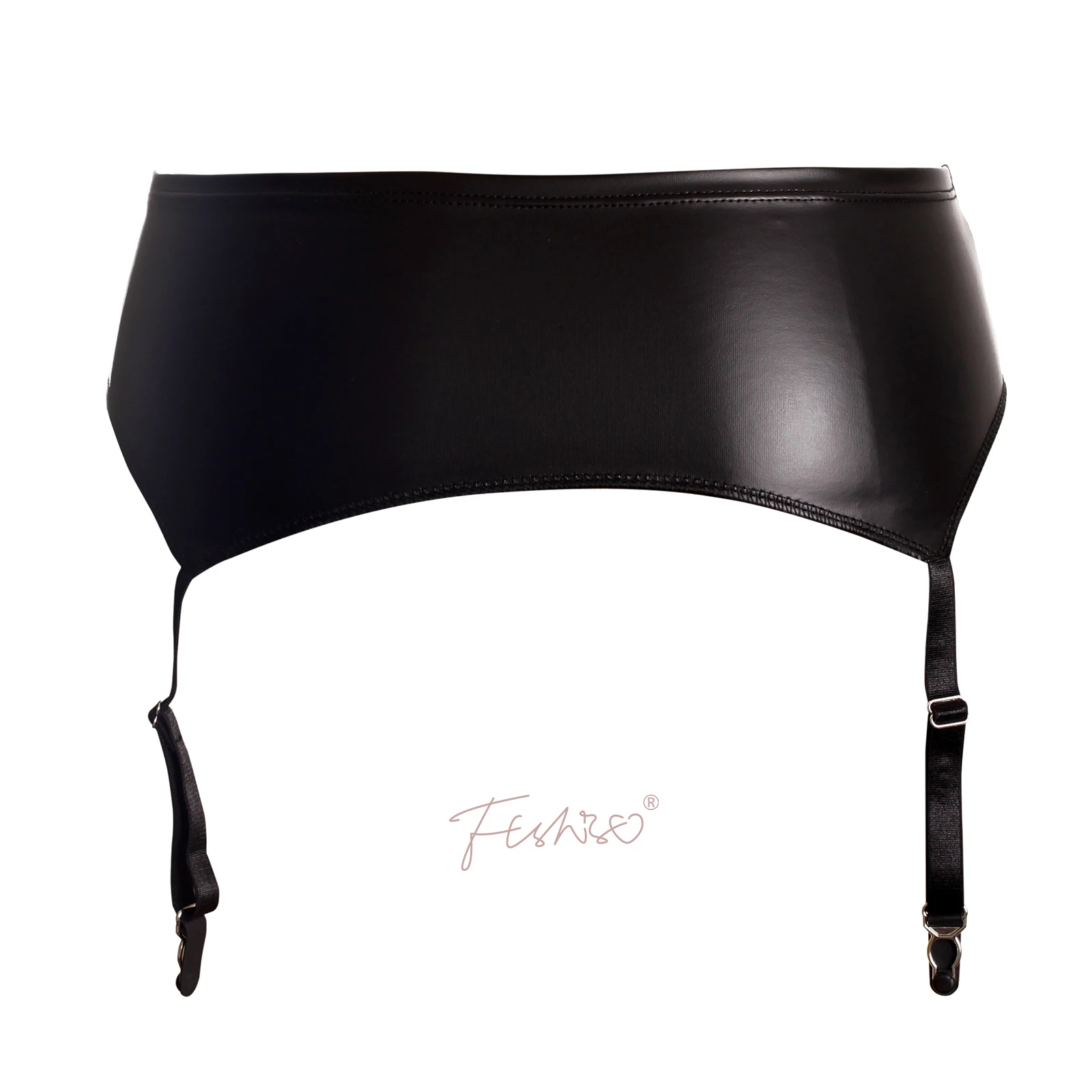 Ftshist Matte Faux Leather Metal Buckle Garter Belt Court Classic Style Mid-Waist Four Claws Suspenders Wet Look Sissy Clothes