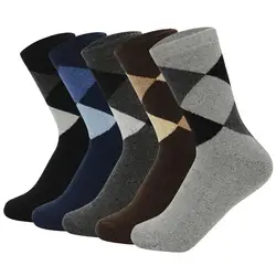 5 pairs thicken men's cotton socks 따뜻한 바닥 푹신한 양말 열 패치 워크 색상 겨울 두꺼운 양말 남자에 대 한 높은 품질