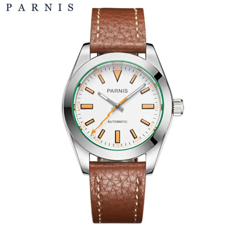 

Parnis 40mm luxury Watch Sapphire Crystal Casual Leather strap miyota 8215 Movement Automatic Mechanical watches